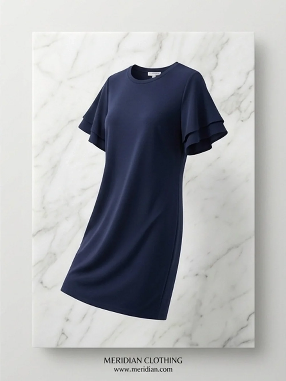 Michael Kors Navy Layered Ruffle Sleeve Midi Dress